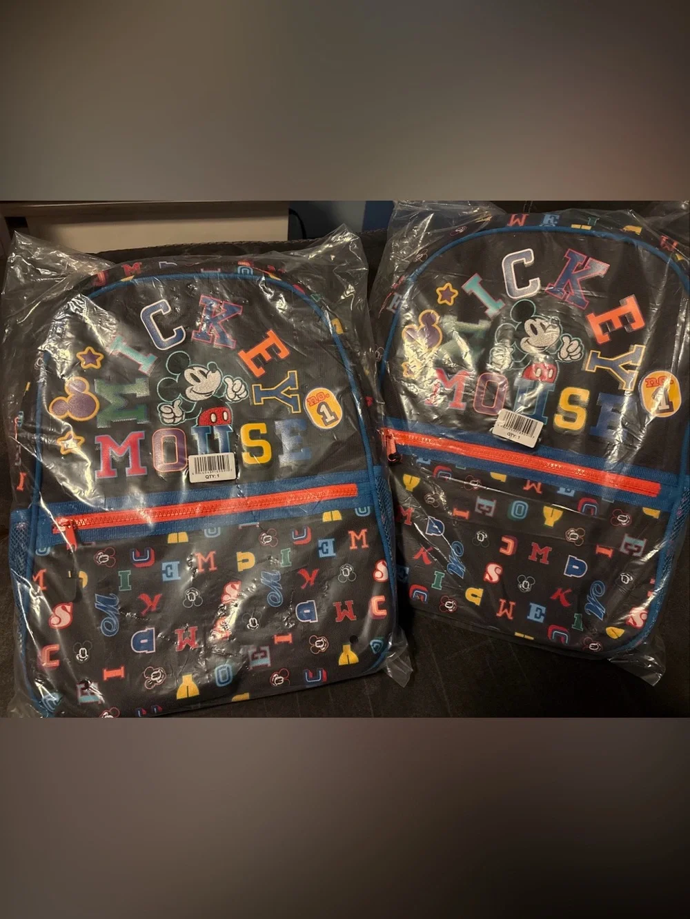 SET OF TWO Disney Mickey Mouse Black Backpack with Multicolor Lettering